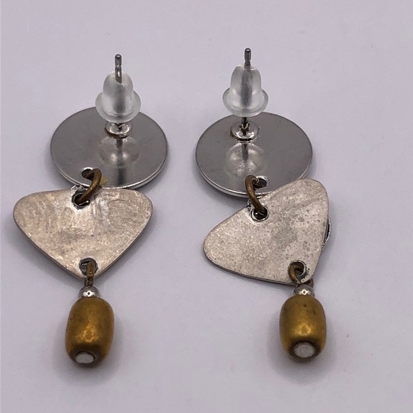 Silver Tone Dangling Disk Design Earrings - Picture 2 of 5